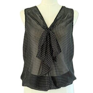 Max Edition | Sheer Black & White Dotted Bow-Tie Sleeveless Shirt Sz M